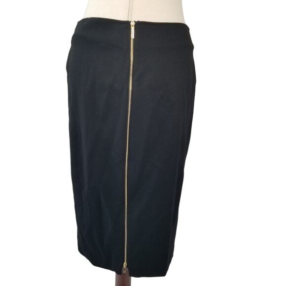 Carmen Marc Malvo Black Pencil Skirt Gold Zipper Stretchy Nice Size 6 - Picture 2 of 3